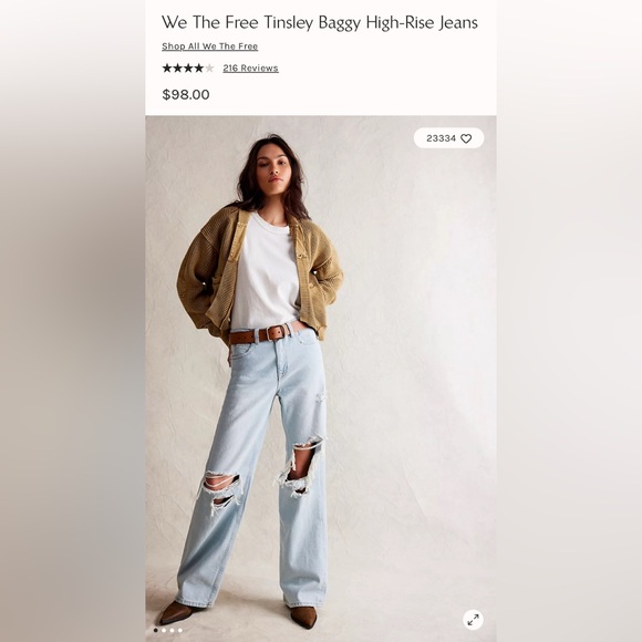 Free People Tinsley Baggy High Rise in the color Ripper (light blue) Size 29 - Picture 2 of 13